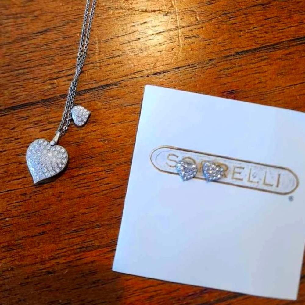 Sorrelli Silver Heart Necklace with Earrings